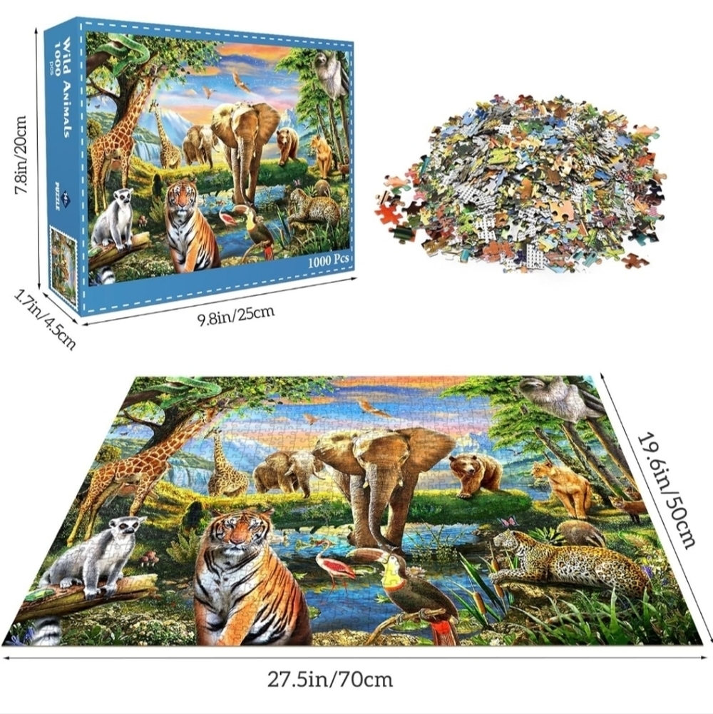 1000 Pieces Puzzles for Adults, Animal World Jigsaw Puzzle Challenging Night Gam